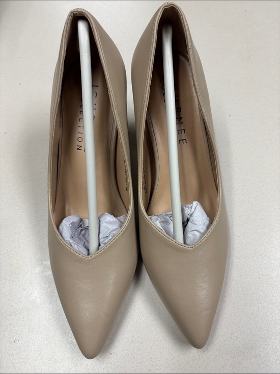 Journee Collection Shoes - Journee Collection Taupe Pointed Toe Block Heel Pumps